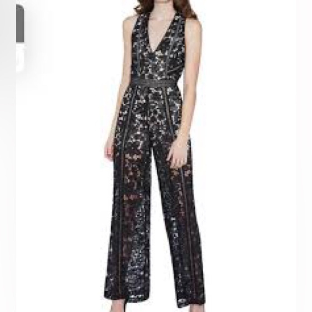 Alice + Olivia Black and Nude Lace jumpsuit size 2
